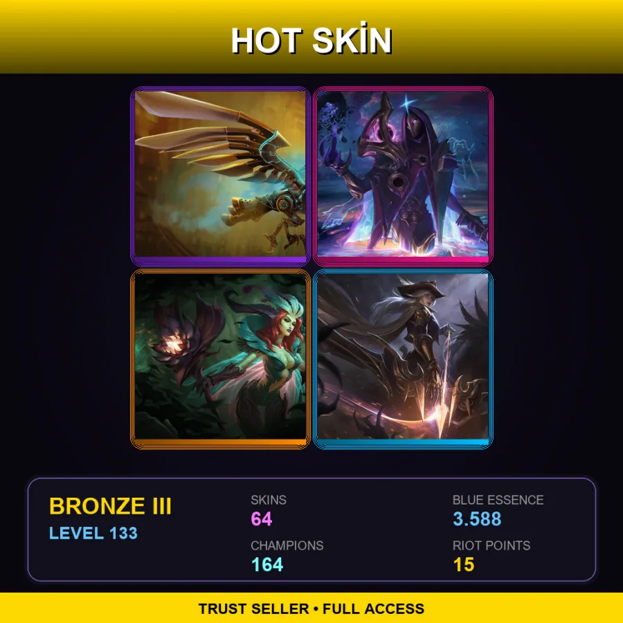 EUW | Lv133 | Bronze III | 64 Skin | 164 Champ