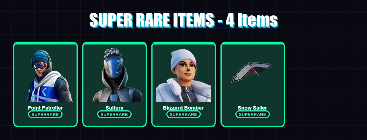 [PS4/PS5/XBOX/PC] | Point Patroller | Sultura | Blizzard Bomber | Lt. Evergreen | Major Mancake | 6 skin | 13 pickaxe | 12 emote | 15 glider | Lv235