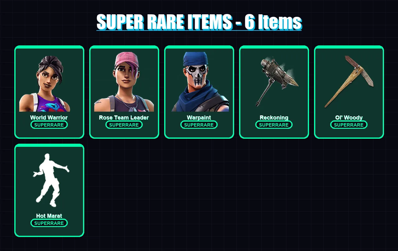 [PC/XBOX/PSN] | World Warrior | Rose Team Leader | Warpaint | Frozen Red Knight | Blackheart | 62 skin | 42 pickaxe | 70 emote | 51 glider | Lv658