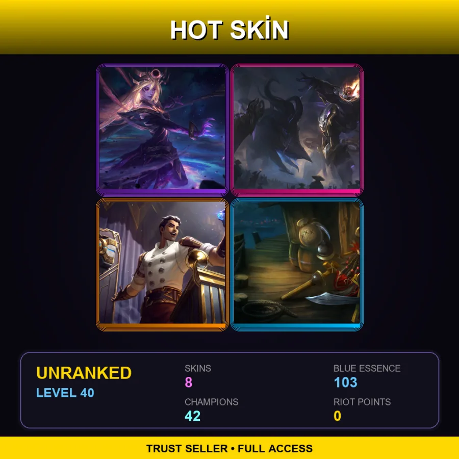 EUW | Lv40 | Unranked | 8 Skin | 42 Champ