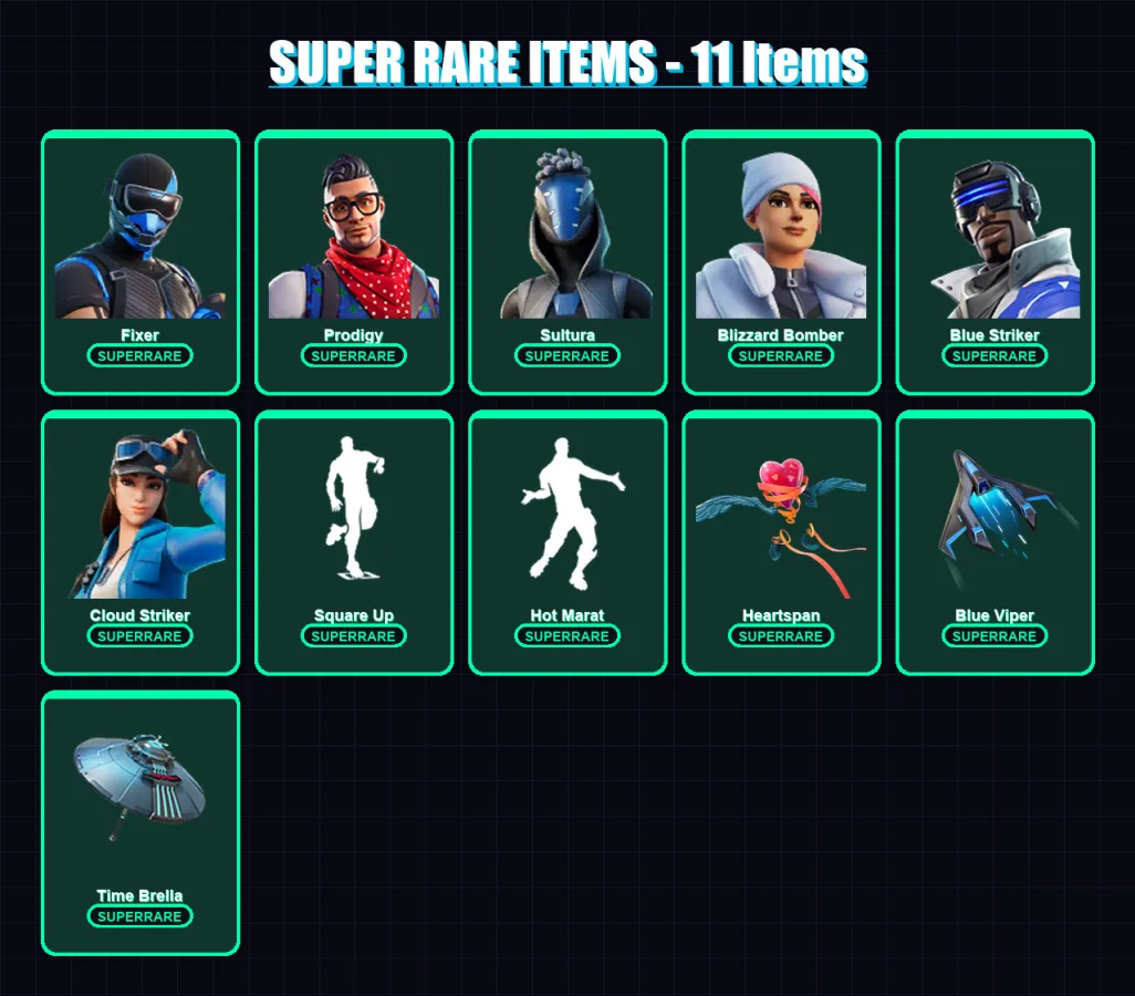 [PS4/PS5/XBOX/PC] | Fixer | Prodigy | Sultura | Blizzard Bomber | Blue Striker | 39 skin | 85 pickaxe | 79 emote | 80 glider | Lv1248