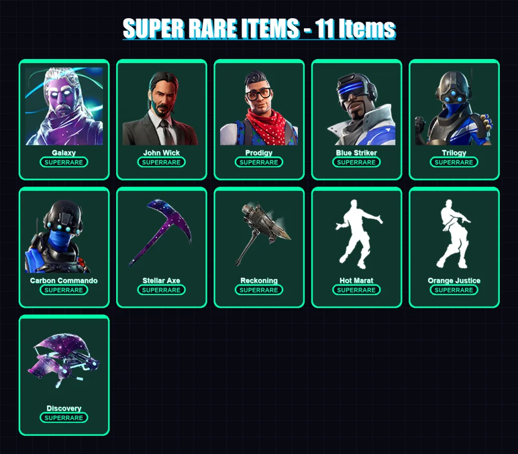 [PS4/PS5/XBOX/PC] | Galaxy | John Wick | Prodigy | Blue Striker | Trilogy | 75 skin | 47 pickaxe | 68 emote | 52 glider | Lv775
