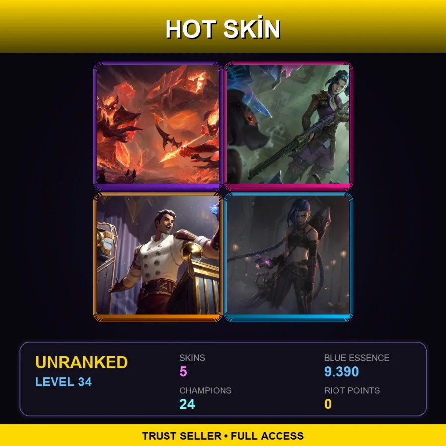 LAN | Lv34 | Unranked | 5 Skin | 24 Champ — LoL account
