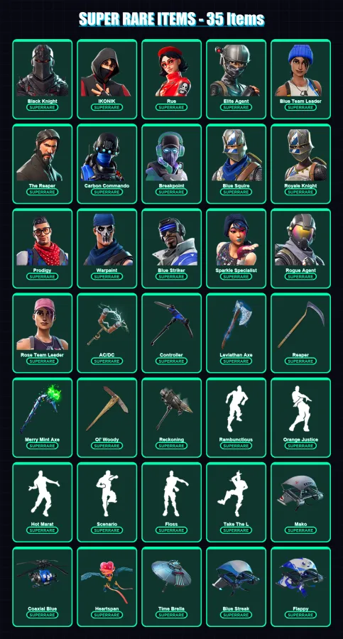 [PC/XBOX/PSN] | Black Knight | IKONIK | Rue | Elite Agent | Blue Team Leader | 265 skin | 258 pickaxe | 252 emote | 212 glider | Lv3781
