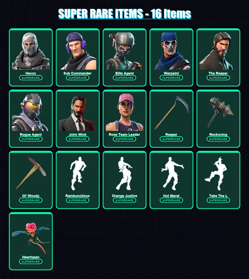 [PC/XBOX/PSN] | Havoc | Sub Commander | Elite Agent | Warpaint | The Reaper | 86 skin | 55 pickaxe | 67 emote | 61 glider | Lv537