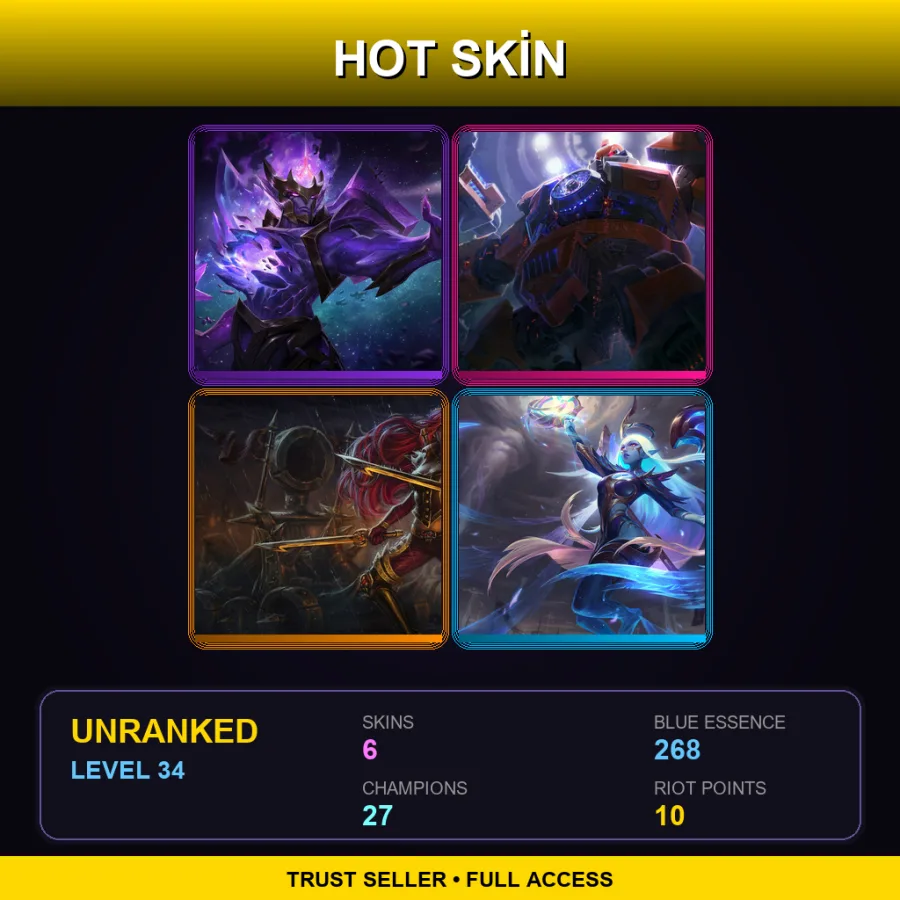 LAS | Lv34 | Unranked | 6 Skin | 27 Champ — LoL account
