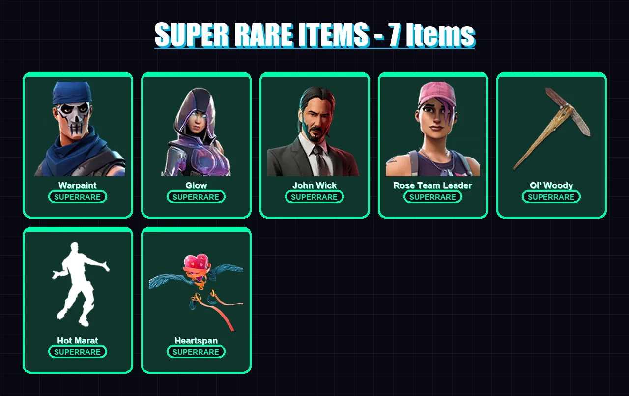 [PC/XBOX] | Warpaint | Glow | John Wick | Rose Team Leader | Rox | 80 skin | 77 pickaxe | 102 emote | 81 glider | Lv1196 — Game account