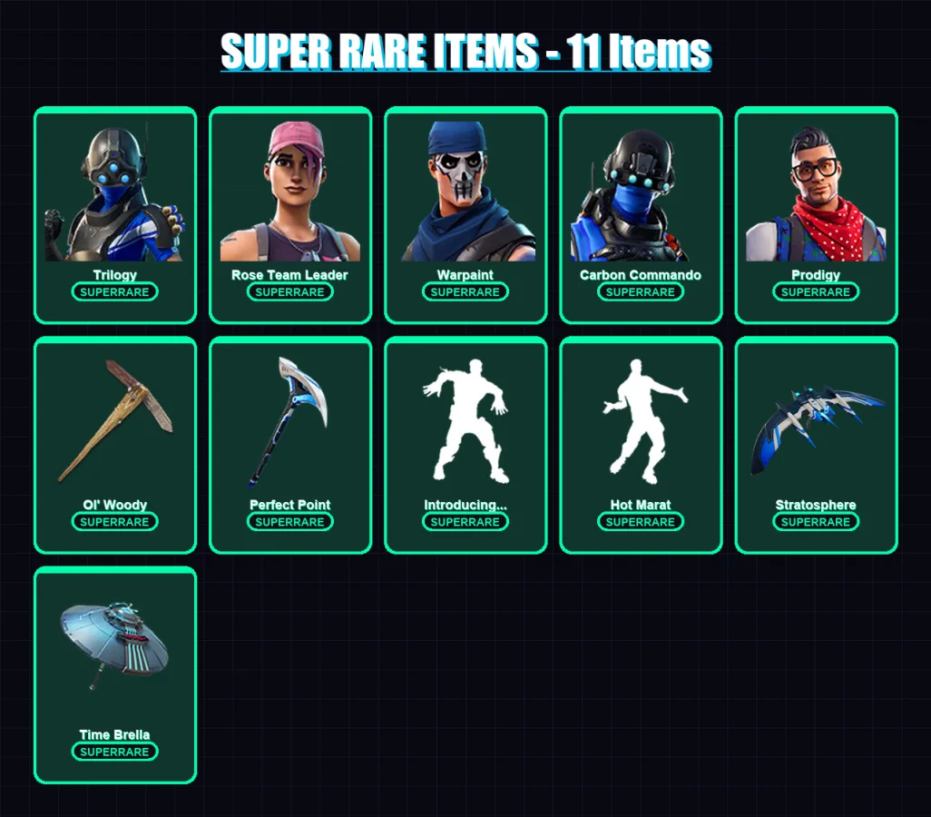 [SWITCH/PC] | Trilogy | Rose Team Leader | Warpaint | Carbon Commando | Prodigy | 37 skin | 59 pickaxe | 40 emote | 57 glider | Lv605 — Fortnite account
