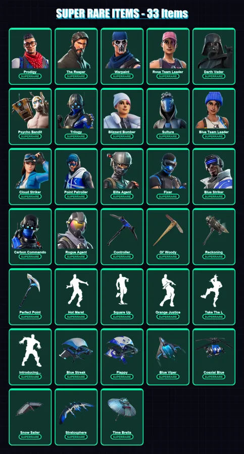[PS4/PS5/XBOX/PC] | Prodigy | The Reaper | Warpaint | Rose Team Leader | Darth Vader | 436 skin | 427 pickaxe | 326 emote | 276 glider | Lv4817