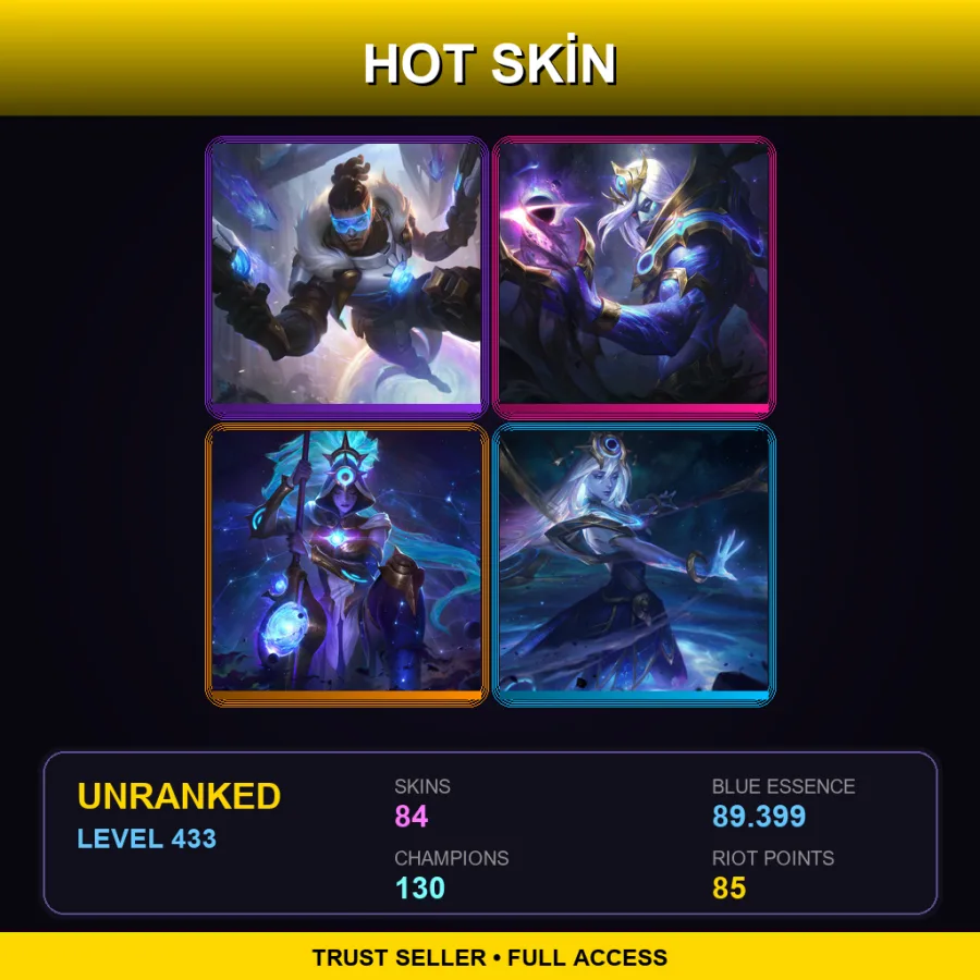 EUW | Lv433 | Unranked | 84 Skin | 130 Champ — LoL account