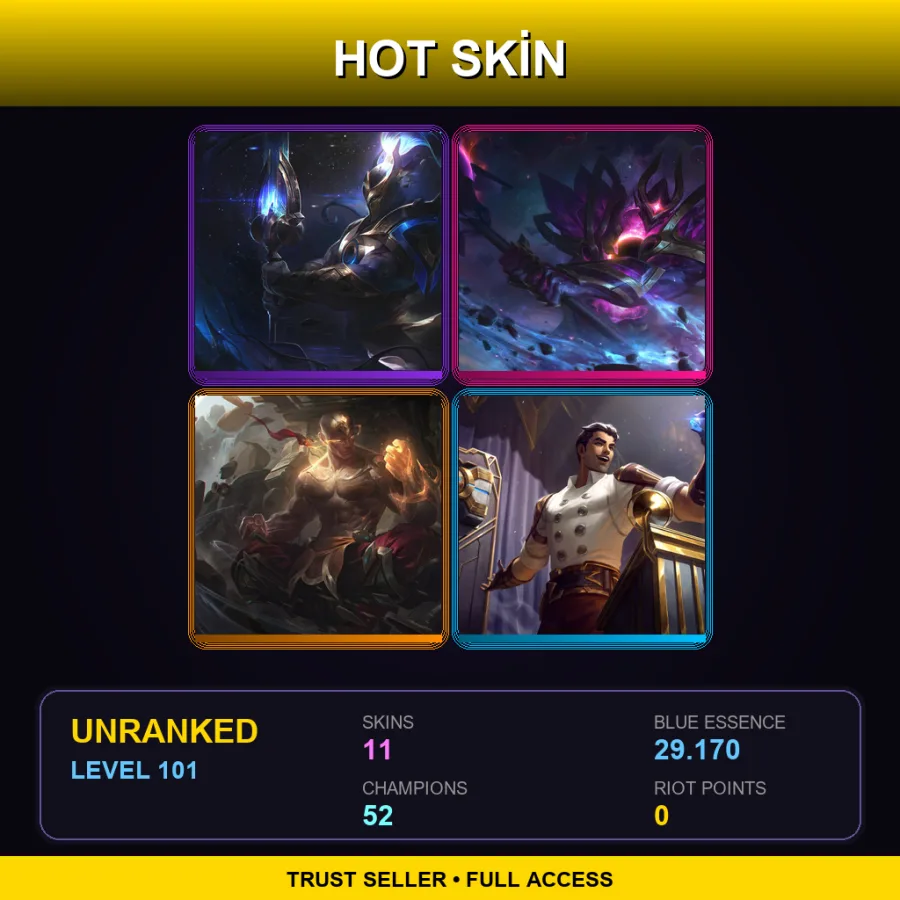 EUNE | Lv101 | Unranked | 11 Skin | 52 Champ — LoL account