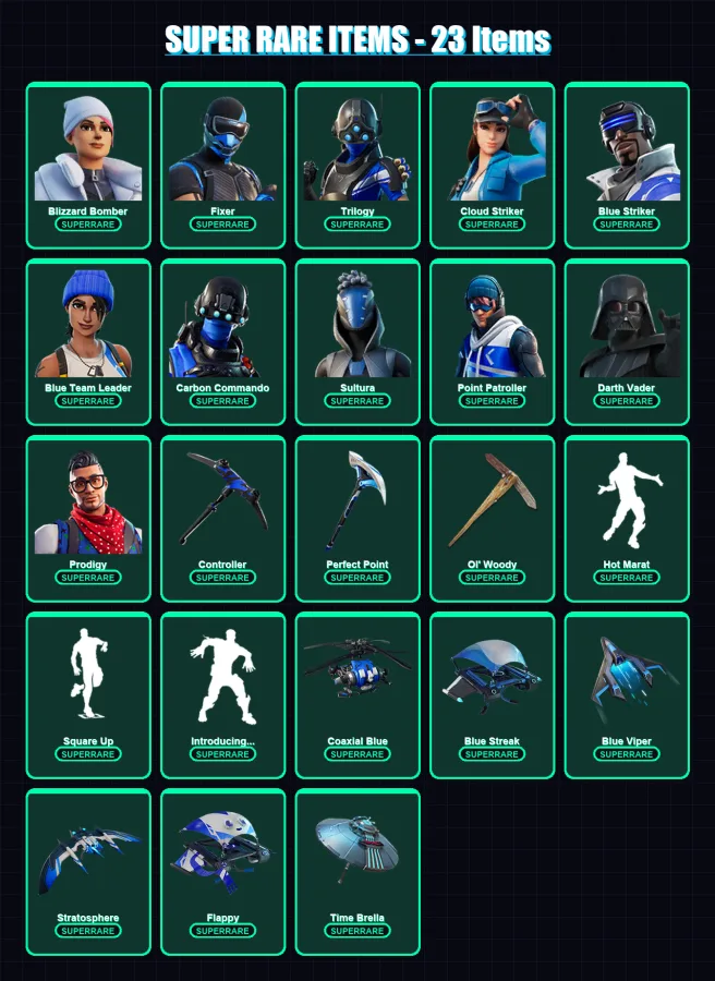 [PS4/PS5/XBOX/PC] | Blizzard Bomber | Fixer | Trilogy | Cloud Striker | Blue Striker | 334 skin | 391 pickaxe | 288 emote | 307 glider | Lv4390