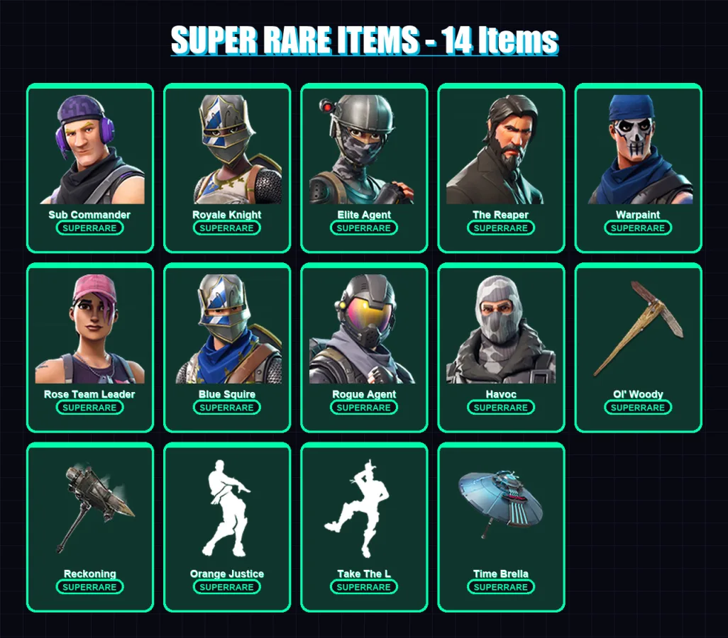 [PC/XBOX/PSN] | Sub Commander | Royale Knight | Elite Agent | The Reaper | Warpaint | 86 skin | 75 pickaxe | 65 emote | 63 glider | Lv604
