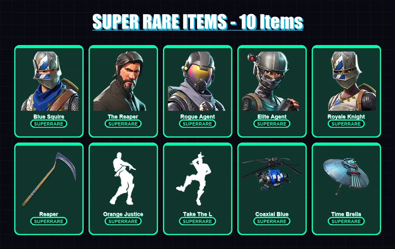 [PS4/PS5/XBOX/PC] | Blue Squire | The Reaper | Rogue Agent | Elite Agent | Royale Knight | 40 skin | 84 pickaxe | 63 emote | 83 glider | Lv1386