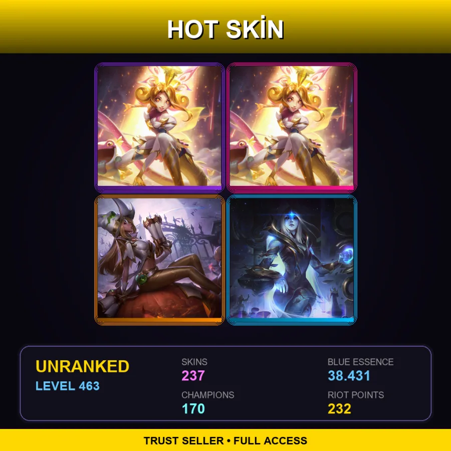 JP | Lv463 | Unranked | 237 Skin | 170 Champ — LoL account