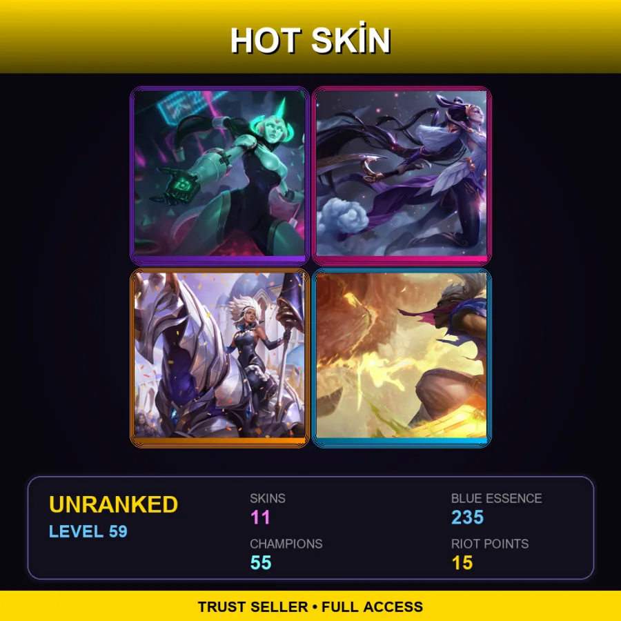EUNE | Lv59 | Unranked | 11 Skin | 55 Champ — LoL account