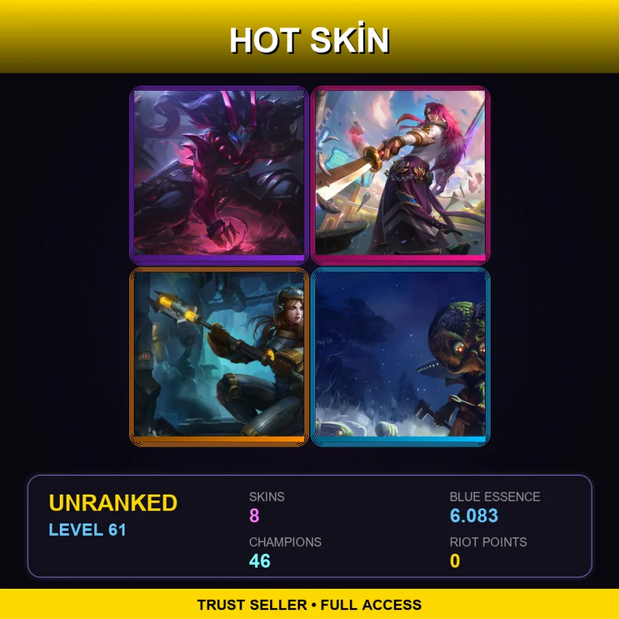 RU | Lv61 | Unranked | 8 Skin | 46 Champ — LoL account