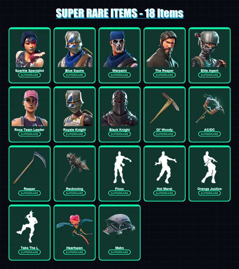 [PC/PSN] | Sparkle Specialist | Blue Squire | Warpaint | The Reaper | Elite Agent | 90 skin | 74 pickaxe | 84 emote | 60 glider | Lv942