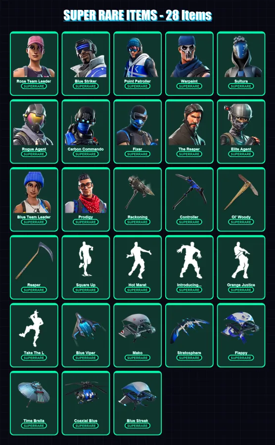 [PC/XBOX] | Rose Team Leader | Blue Striker | Point Patroller | Warpaint | Sultura | 146 skin | 126 pickaxe | 103 emote | 120 glider | Lv1622