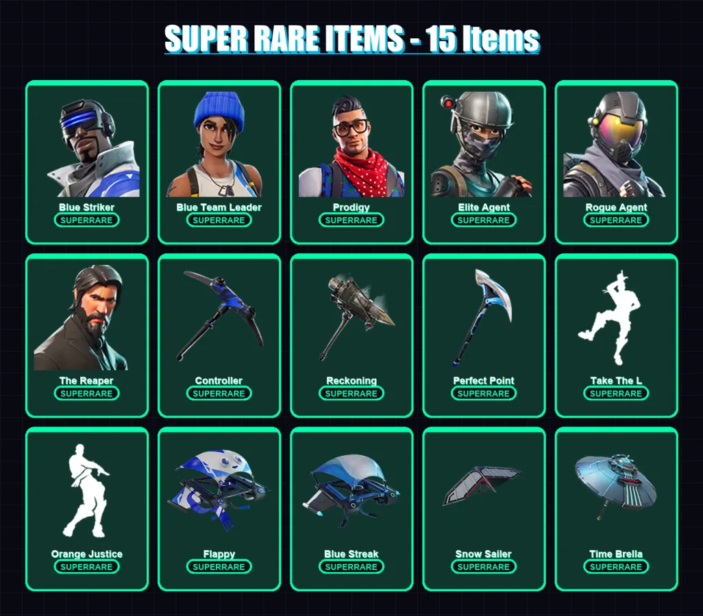 [PS4/PS5/XBOX/PC] | Blue Striker | Blue Team Leader | Prodigy | Elite Agent | Rogue Agent | 45 skin | 71 pickaxe | 61 emote | 72 glider | Lv960