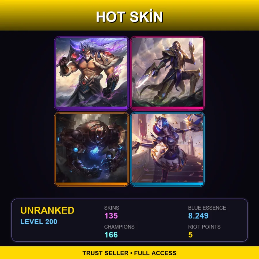 SG | Victorious Tryndamere | Victorious Lucian | Hextech Galio | Victorious Orianna | 135 Skin | 166 Champ | Lv200