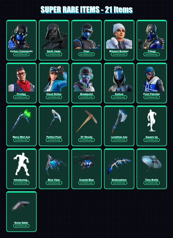 [PS4/PS5/XBOX/PC] | Carbon Commando | Darth Vader | Fixer | Blizzard Bomber | Trilogy | 195 skin | 230 pickaxe | 237 emote | 197 glider | Lv3192