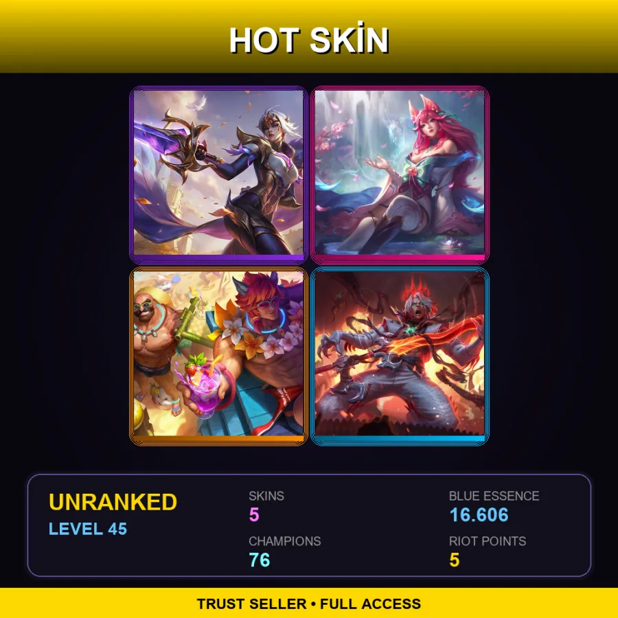 SG | Lv45 | Unranked | 5 Skin | 76 Champ — LoL account