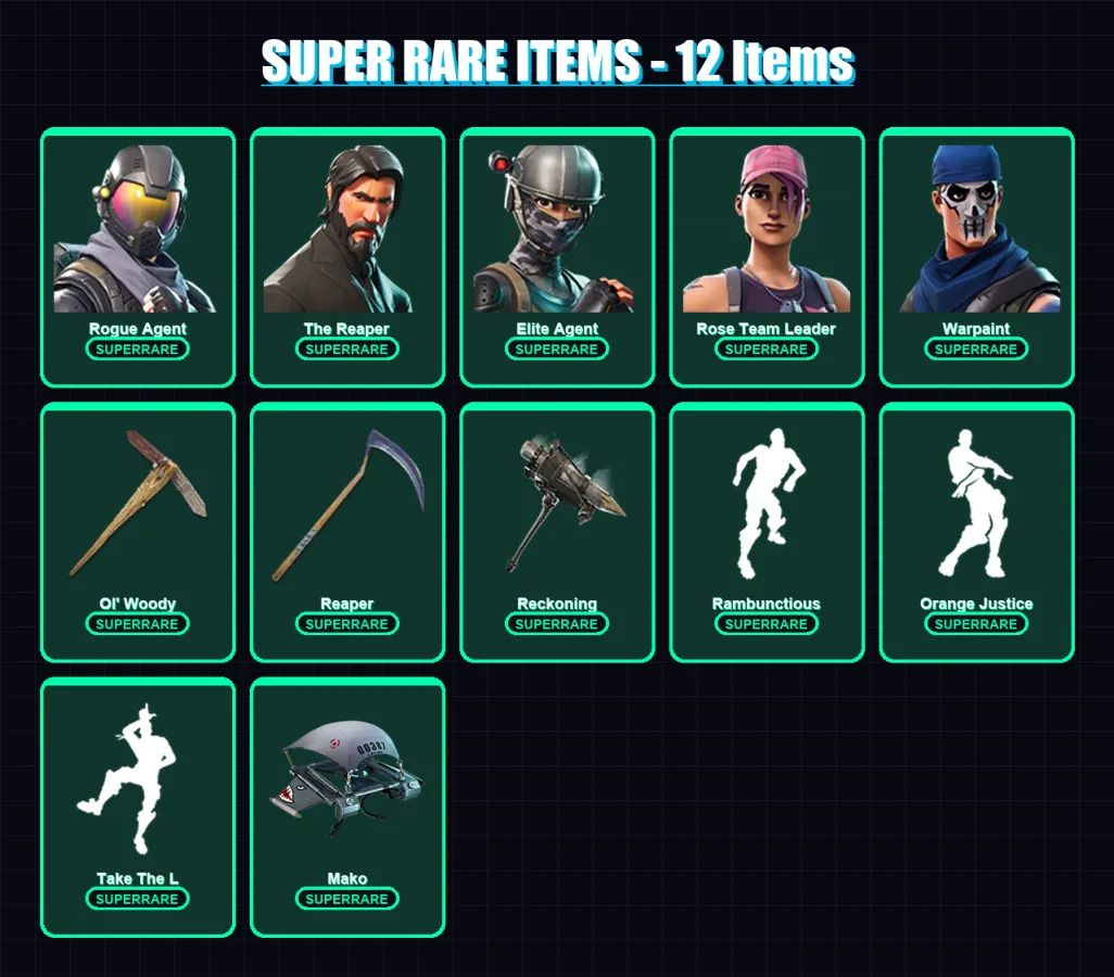 [PC/PSN] | Rogue Agent | The Reaper | Elite Agent | Rose Team Leader | Warpaint | 47 skin | 45 pickaxe | 51 emote | 43 glider | Lv691