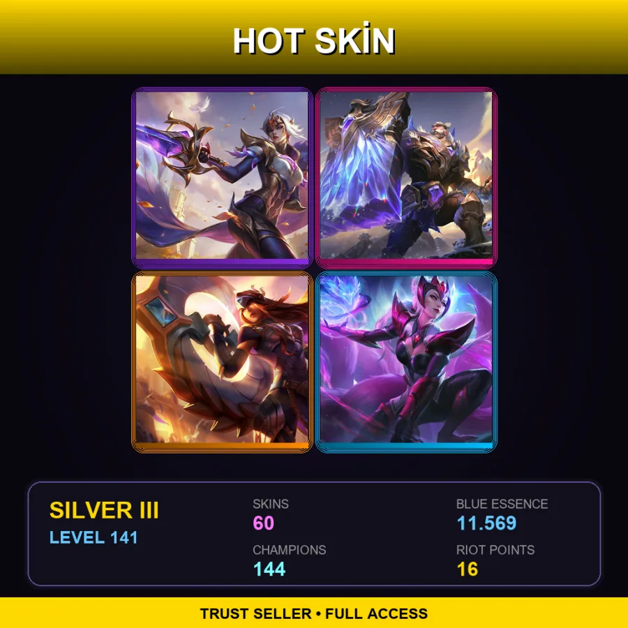 TR | Victorious Fiora | Victorious Braum | Victorious Sivir | Challenger Ahri | 60 Skin | 144 Champ | Silver III | Lv141