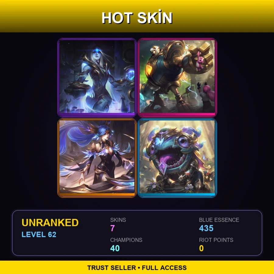EUW | Lv62 | Unranked | 7 Skin | 40 Champ — LoL account