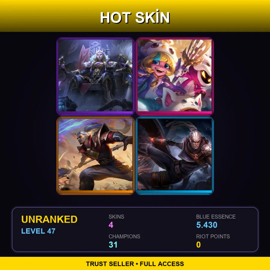 EUW | Lv47 | Unranked | 4 Skin | 31 Champ
