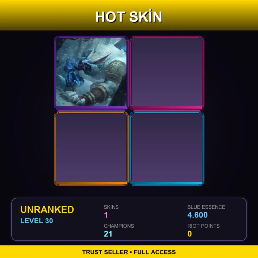 EUNE | Tundra Hunter Warwick | 1 Skin | 21 Champ | Lv30