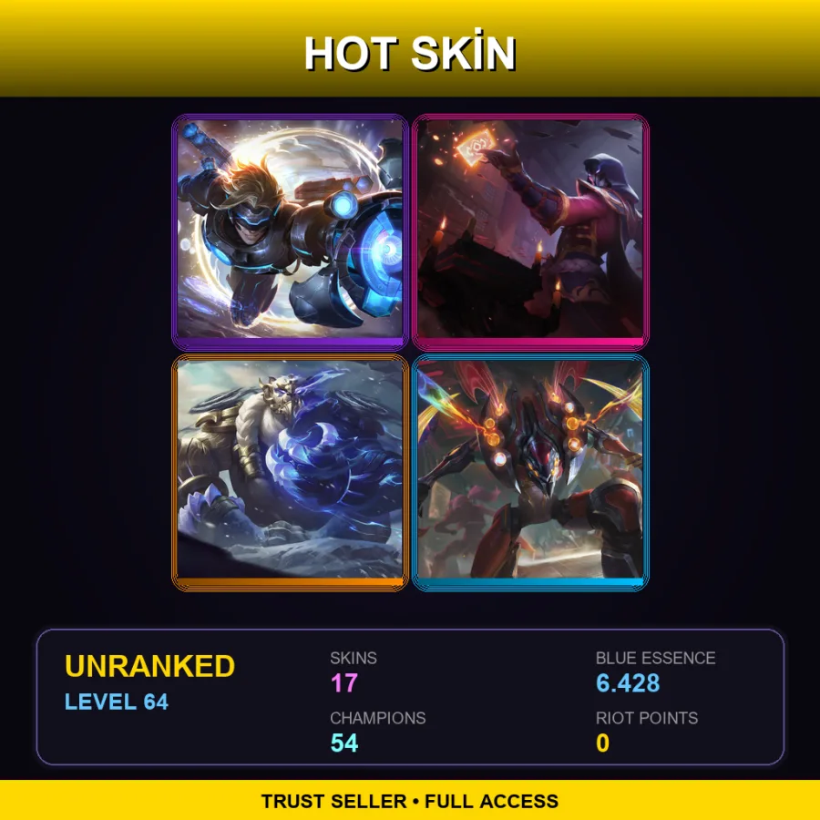 LAN | Lv64 | Unranked | 17 Skin | 54 Champ — LoL account