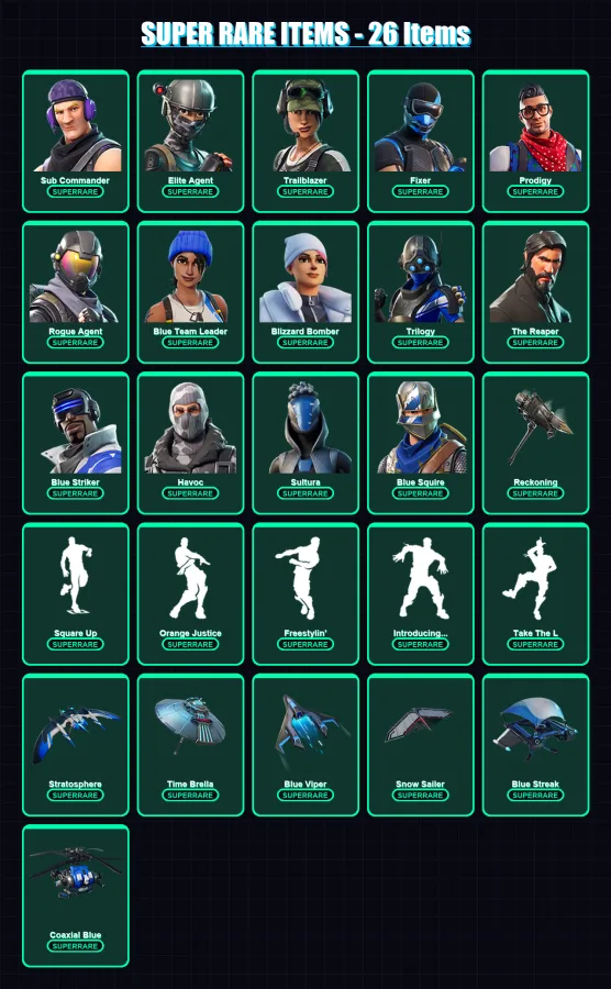[PS4/PS5/XBOX/PC] | Sub Commander | Elite Agent | Trailblazer | Fixer | Prodigy | 32 skin | 34 pickaxe | 29 emote | 32 glider | Lv322
