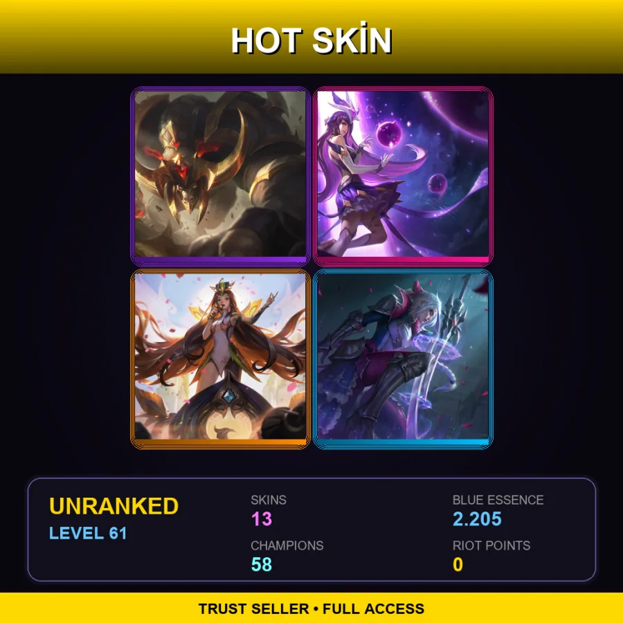 TR | Lv61 | Unranked | 13 Skin | 58 Champ