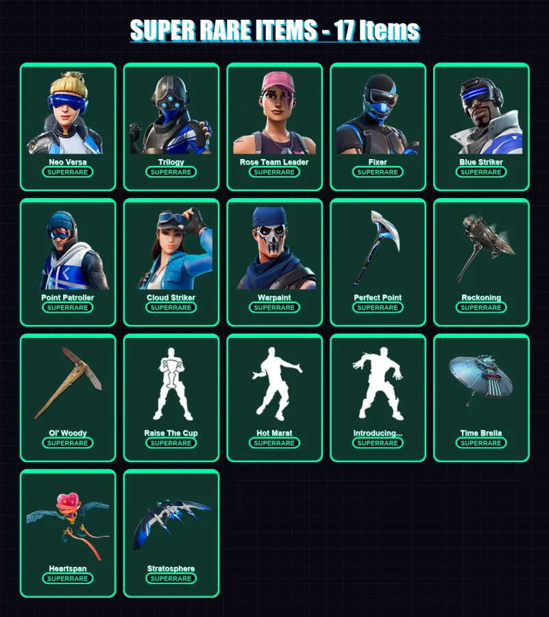 [PS4/PS5/PC] | Neo Versa | Trilogy | Rose Team Leader | Fixer | Blue Striker | 85 skin | 119 pickaxe | 143 emote | 129 glider | Lv1746 — Fortnite account