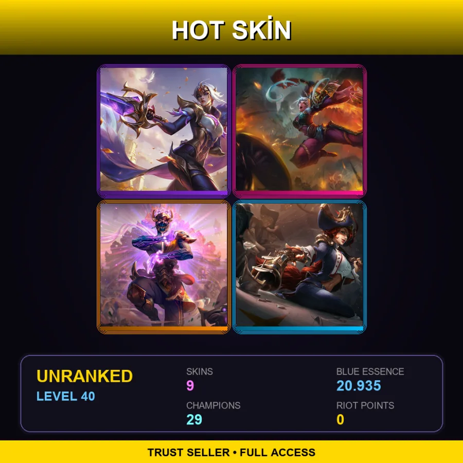 EUW | Lv40 | Unranked | 9 Skin | 29 Champ — LoL account