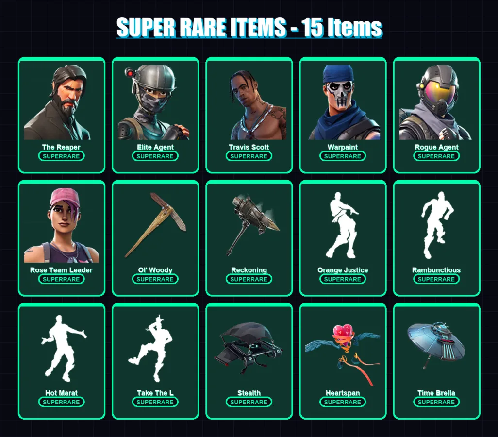 [PC/XBOX/PSN] | The Reaper | Elite Agent | Travis Scott | Warpaint | Rogue Agent | 194 skin | 186 pickaxe | 204 emote | 177 glider | Lv2539