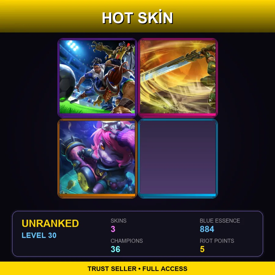 LAS | Sweeper Alistar | Commando Garen | Riot Girl Tristana | 3 Skin | 36 Champ | Lv30