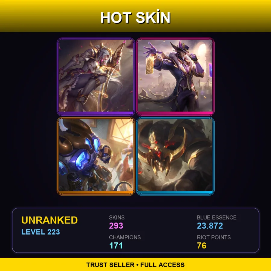 EUW | Lv223 | Unranked | 293 Skin | 171 Champ — LoL account