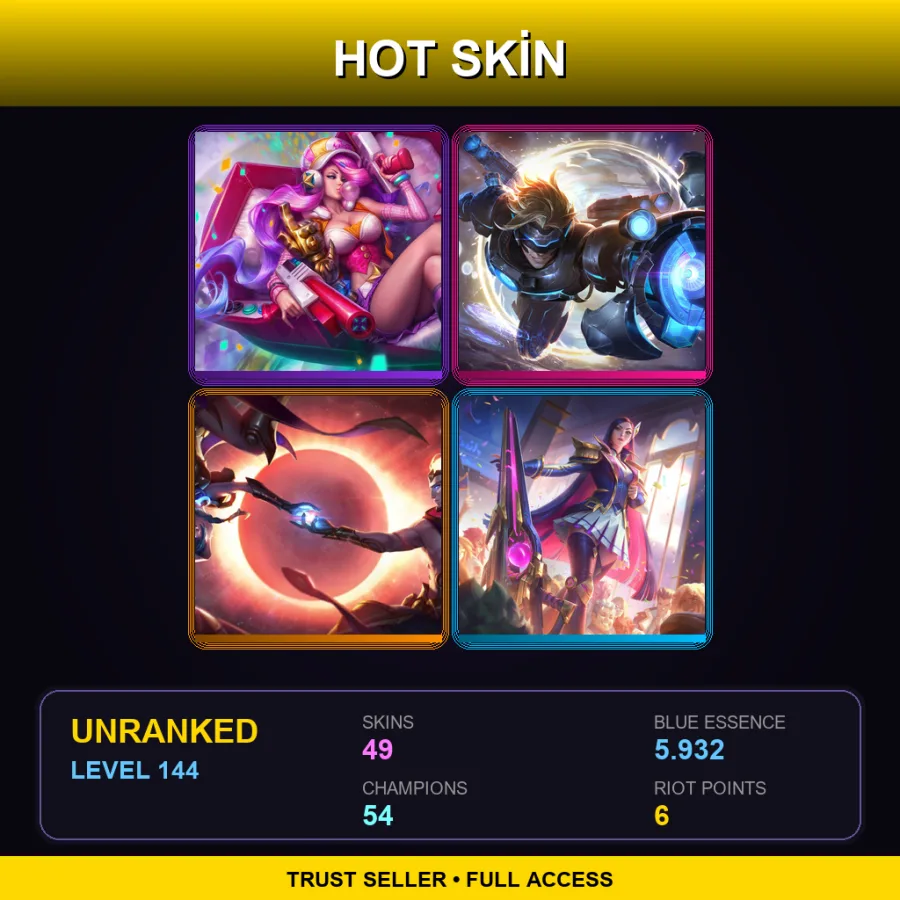 EUW | Lv144 | Unranked | 49 Skin | 54 Champ — LoL account