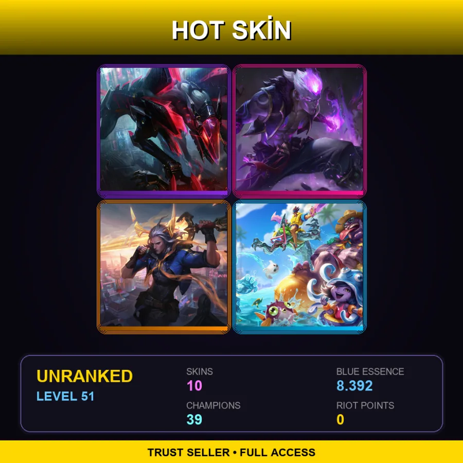 SG | Lv51 | Unranked | 10 Skin | 39 Champ — LoL account