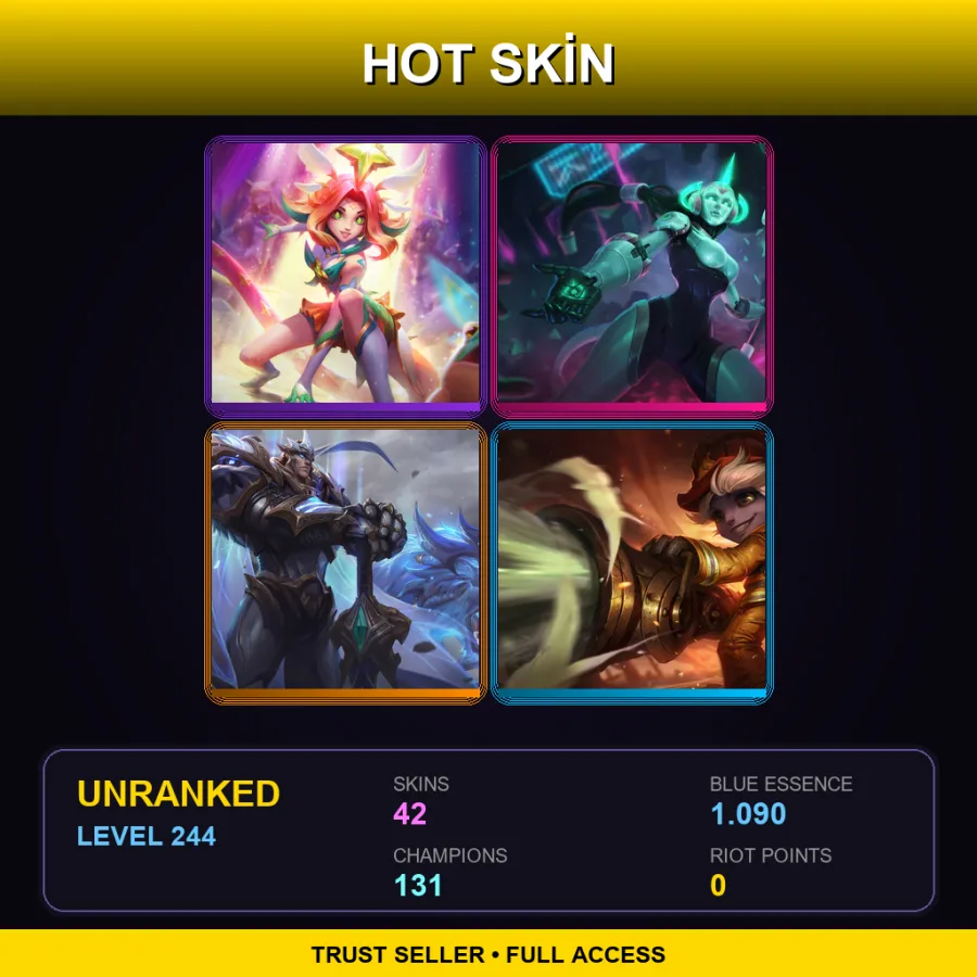 EUW | Lv244 | Unranked | 42 Skin | 131 Champ — LoL account