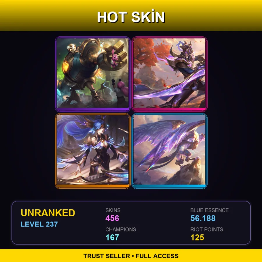 EUW | Lv237 | Unranked | 456 Skin | 167 Champ — LoL account