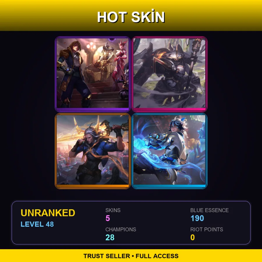 LAN | Lv48 | Unranked | 5 Skin | 28 Champ — LoL account