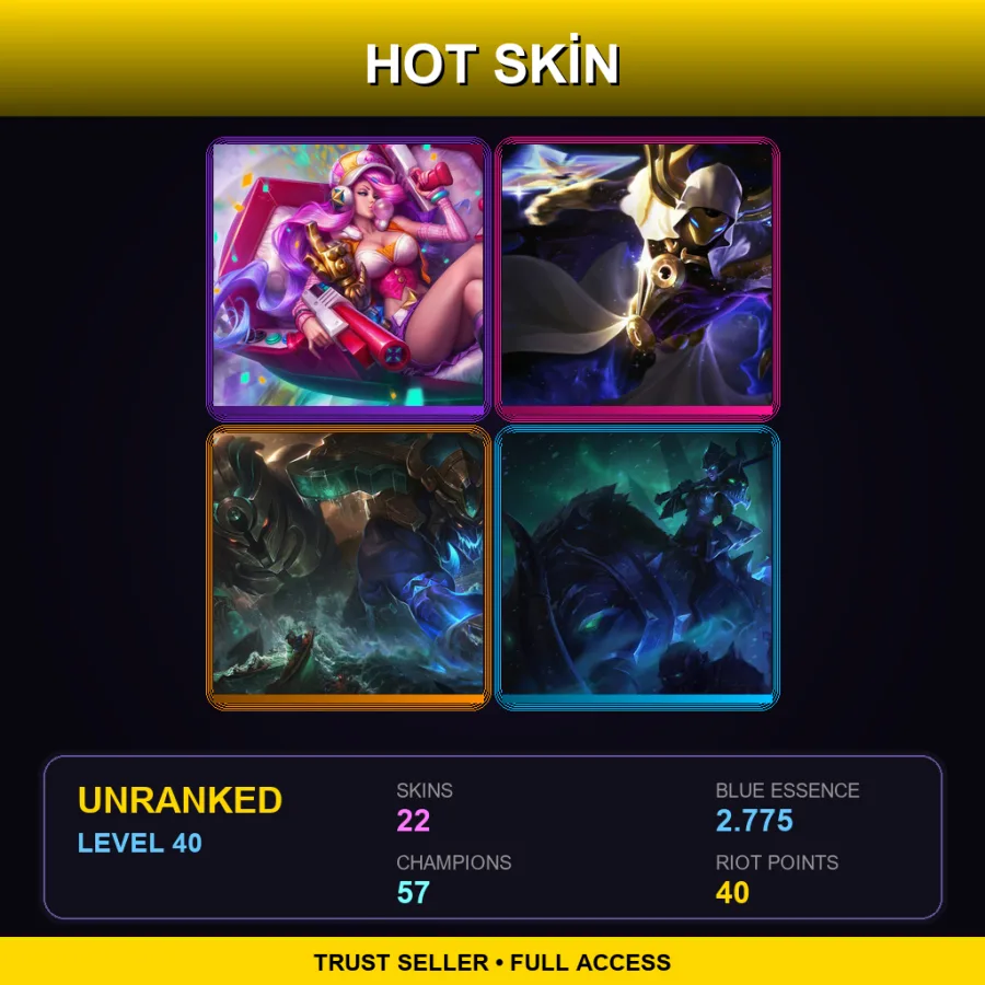 EUW | Lv40 | Unranked | 22 Skin | 57 Champ — LoL account