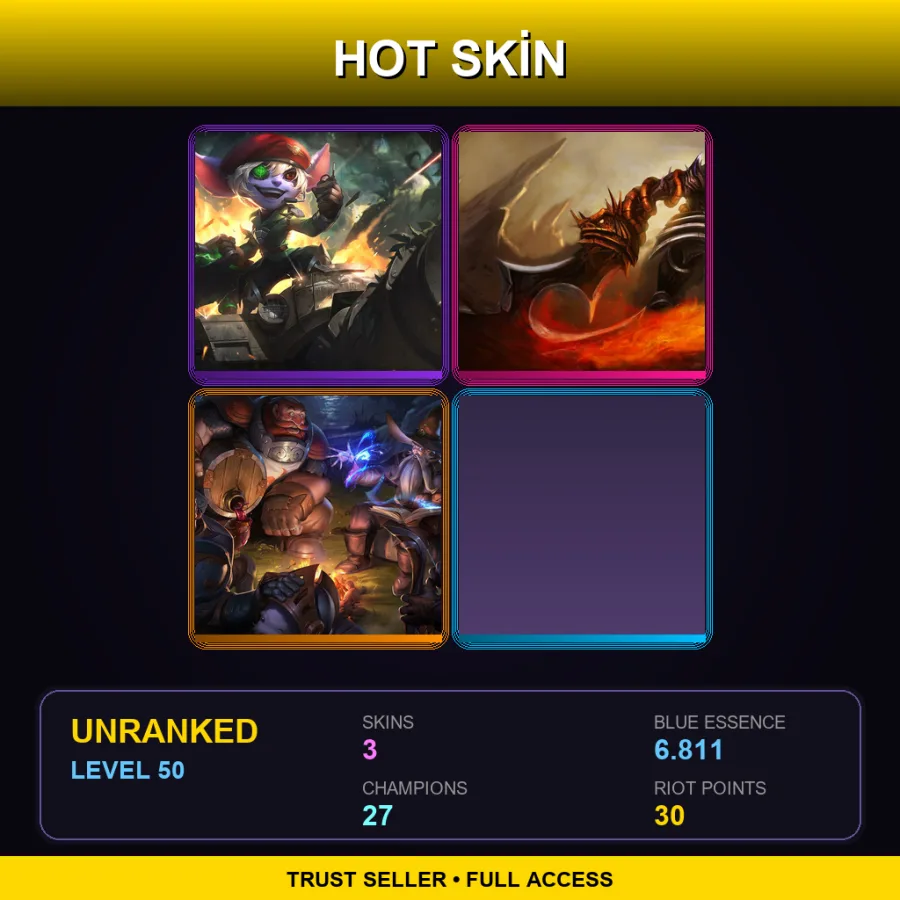 EUW | Omega Squad Tristana | Demonblade Tryndamere | Varus Swiftbolt | 3 Skin | 27 Champ | Lv50