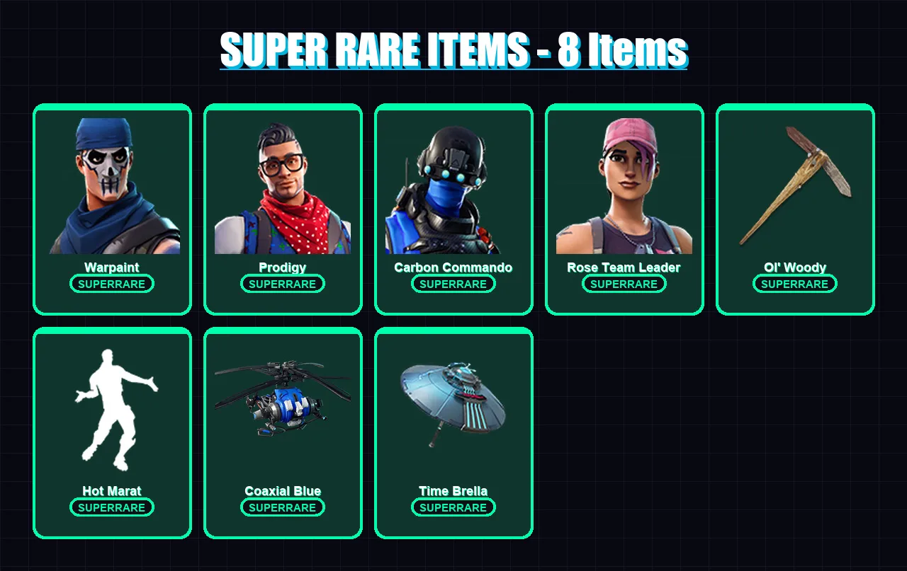 [PS4/PS5/XBOX/PC] | Warpaint | Prodigy | Carbon Commando | Rose Team Leader | Kymera | 10 skin | 22 pickaxe | 28 emote | 29 glider | Lv405