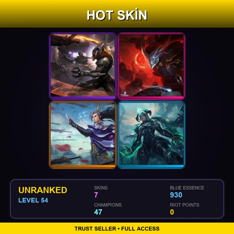 LAS | Lv54 | Unranked | 7 Skin | 47 Champ — LoL account