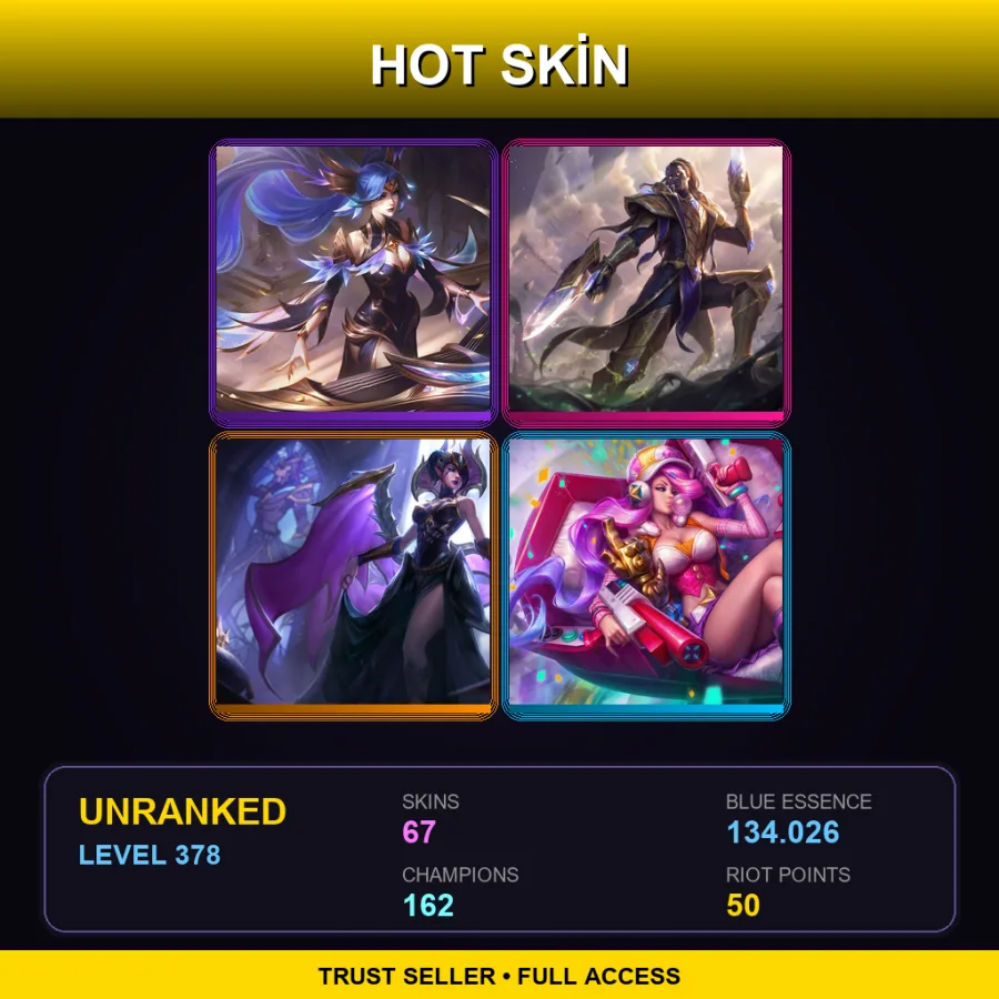EUW | Lv378 | Unranked | 67 Skin | 162 Champ — LoL account